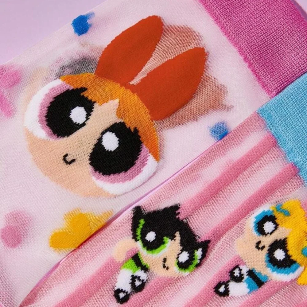 THE POWERPUFF GIRLS 2 Pairs Super Thin Cartoon Heart & Polka Dot Pattern Socks